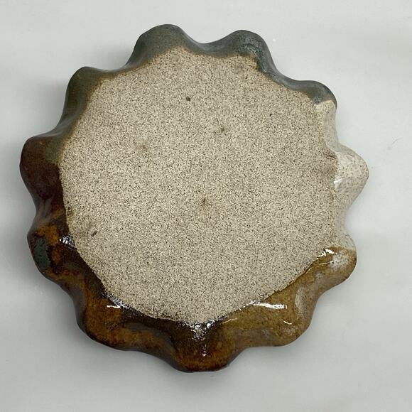 Handmade Ring Trinket Dish w/ Koala Bear Browns Tans Ruffled Edge - Picture 7 of 7